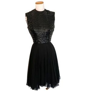 Vintage 1950s Anne‎ Fogarty Sequin Cocktail Dress Black Small